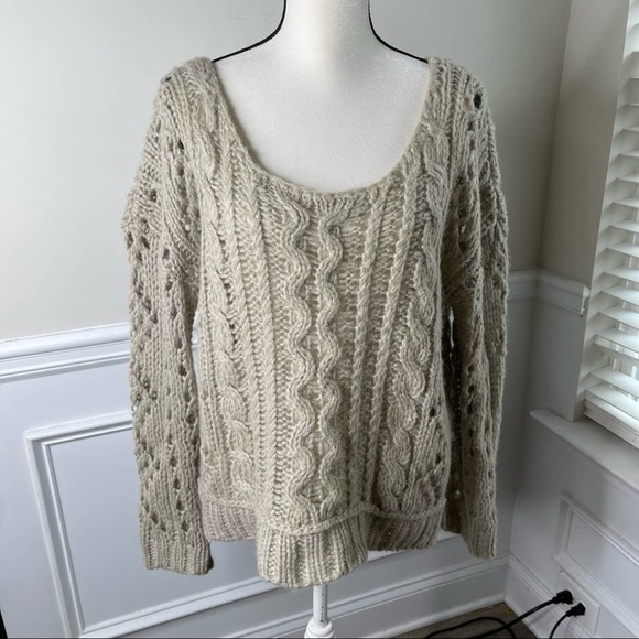 Free People Sweaters - free‎ people mohair wool cable knit fluff chunky open knit sweater size medium